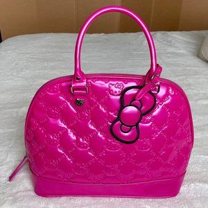 HELLO KITTY LOUNGEFLY SANRIO PINK PATENT LOGO EMBOSSED DOME TOTE SATCHEL